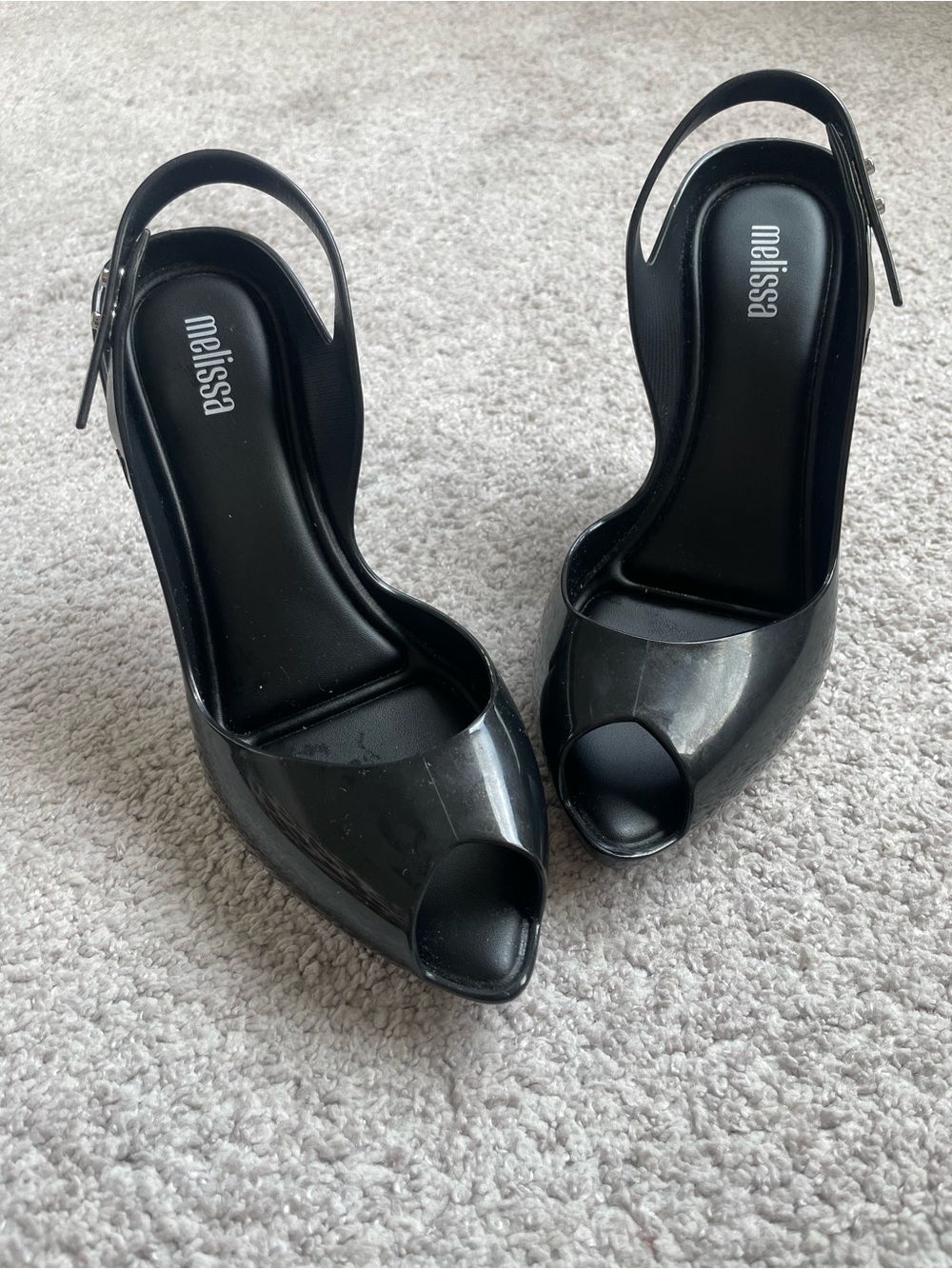 Melissa Lady Dragon Jelly Black Peep-Toe Slingback Heels